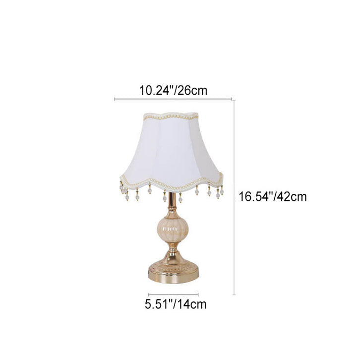 Traditional Vintage Fabric Floral Glass Hardware Plating 1-Light Table Lamp for Bedroom