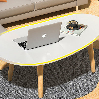 Mesa de Centro de Madera Maciza con Panel Artificial Ovalado en Forma de Lágrima Minimalista Moderna para Sala de Estar 