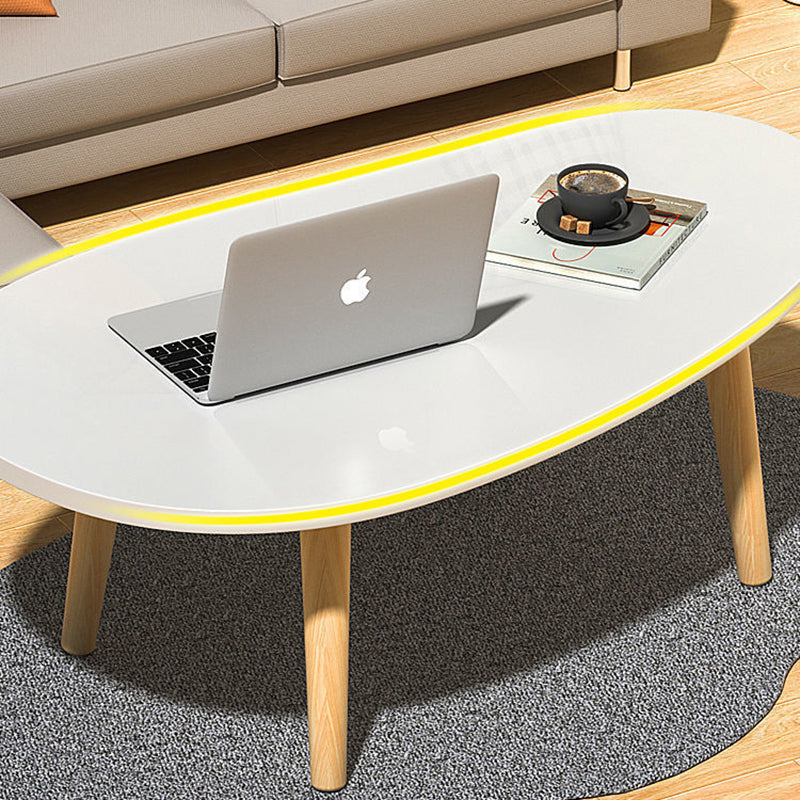 Mesa de Centro de Madera Maciza con Panel Artificial Ovalado en Forma de Lágrima Minimalista Moderna para Sala de Estar 