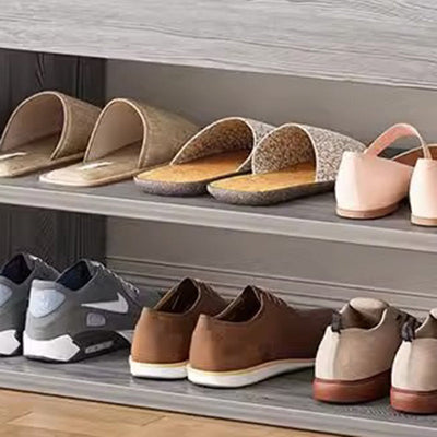 Rangement à chaussures moderne minimaliste rectangulaire en tissu, cuir PU et bois à 3 niveaux pour entrées 