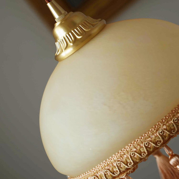 Traditionelle französische runde Quaste Glas Kupfer Stoff 1-Licht Pendelleuchte für Wohnzimmer 