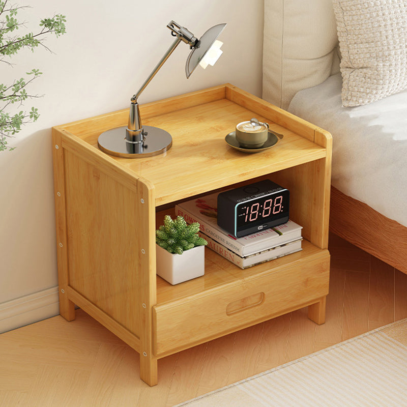 Table de nuit moderne minimaliste rectangulaire en bambou à densité de panneau 1/3 tiroir pour chambre 