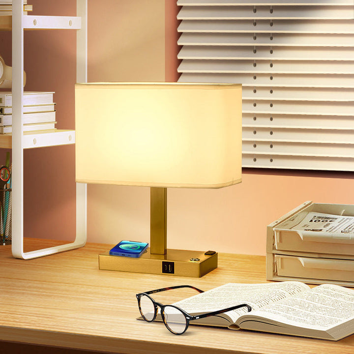 Moderne minimalistische rechteckige Stoff Eisen 1-Licht Tischlampe für Wohnzimmer 