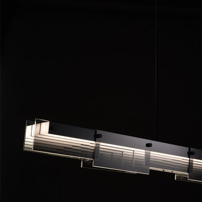 Modern Minimalist Long Glass Copper LED Island Light Chandelier For Living Room
