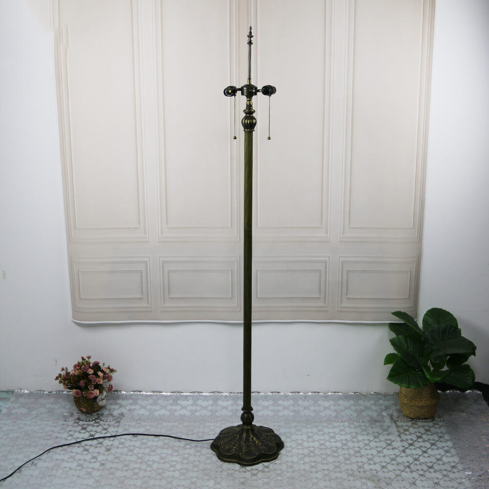Lámpara de pie de 2 luces con cúpula de resina de vidrio teñido de libélula vintage de Tiffany 