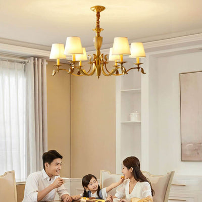 Traditional Vintage Round Trapezoidal All Copper Fabric 3/6/8/10 Light Chandelier For Living Room