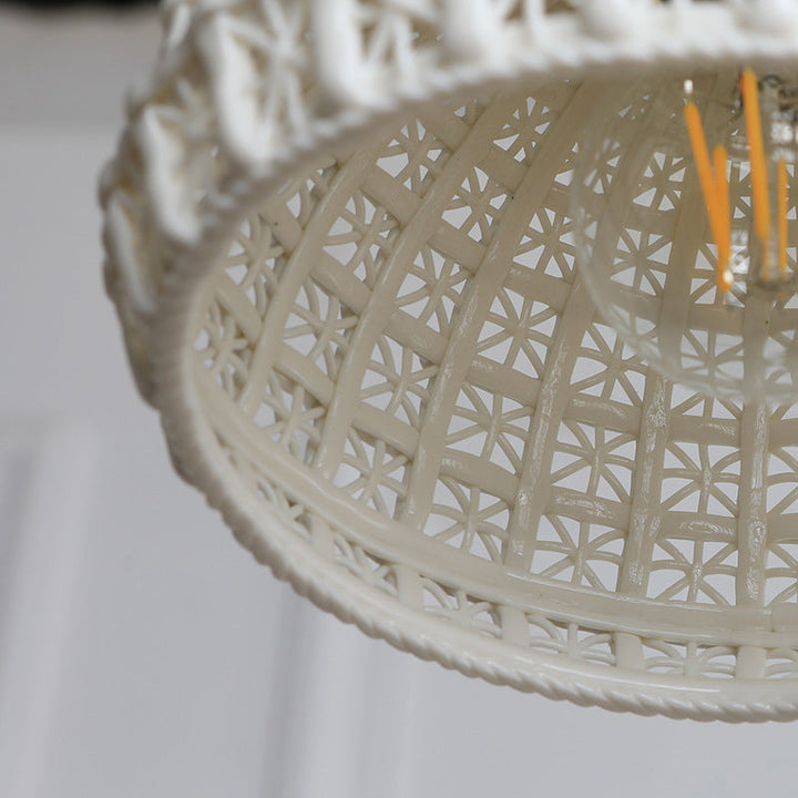 Traditional Japanese Dome Round Brass Ceramic 1-Light Pendant Light For Living Room
