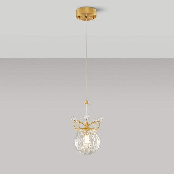 Lustre Suspendu Moderne de Luxe Crown Orb Tout en Laiton avec Verre 1 Lumière pour Chambre 