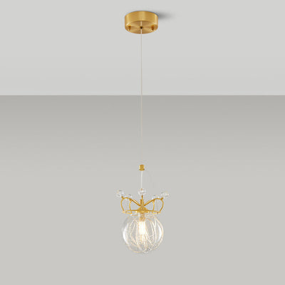 Moderne Luxus Crown Orb Alle Messing Glas 1-Licht Pendelleuchte für Schlafzimmer 