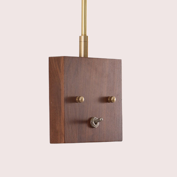 Applique murale contemporaine rétro à cône carré en cuivre, bois et verre avec 1 lumière pour salon 