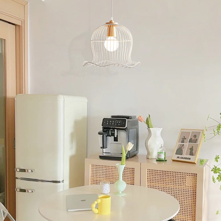 Contemporary Scandinavian Birdcage Wavy Edge Iron 1-Light Pendant Light For Dining Room