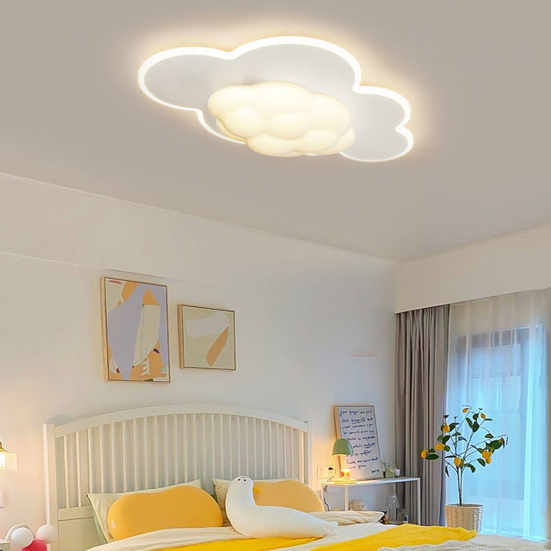 Modern Art Deco Cream Clouds Plastic Iron LED Flush Mount Ceiling Light For Living Room