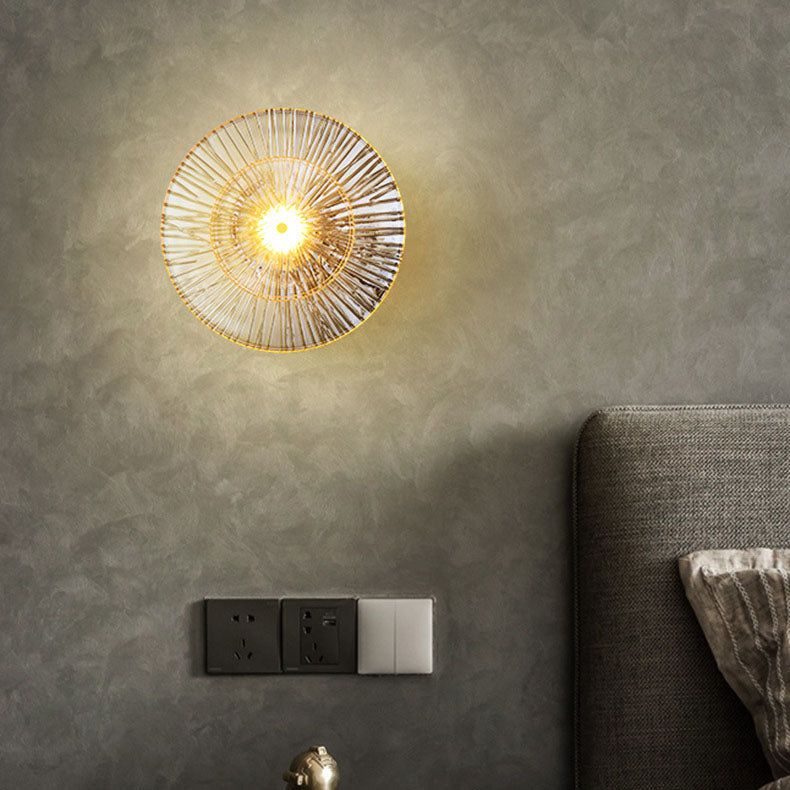 Modern Minimalist Round Glass Copper LED Wall Sconce Lamp For Living Room