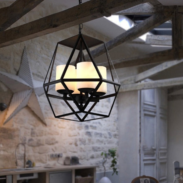 Chandelier contemporain en fer trapézoïdal quadrilatéral industriel 3/4 lumières pour salon 