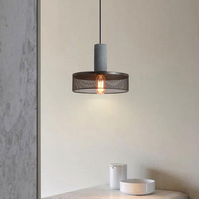 Contemporary Industrial Cylindrical Tapered Cement Iron 1-Light Pendant Light For Living Room