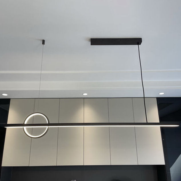 Lámpara colgante LED para isla de cocina de acrílico y cobre con diseño moderno minimalista de líneas y círculos para sala de estar 