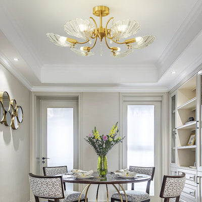 Moderne minimalistische Shell Kupfer Glas 3/6/8 Licht Kronleuchter für Wohnzimmer 