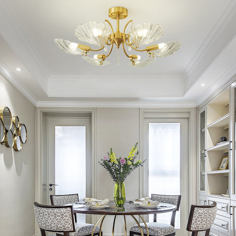 Moderne minimalistische Shell Kupfer Glas 3/6/8 Licht Kronleuchter für Wohnzimmer 