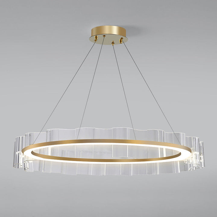 Contemporary Scandinavian Circle Wave Acrylic Iron LED Chandelier For Living Room