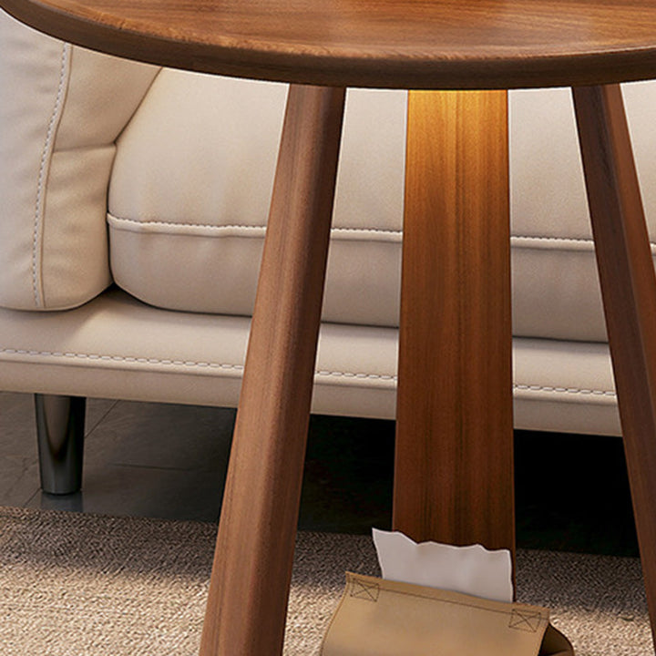 Modern Minimalist Round Tripod Rubberwood Coffee Table 2-Tier For Living Room