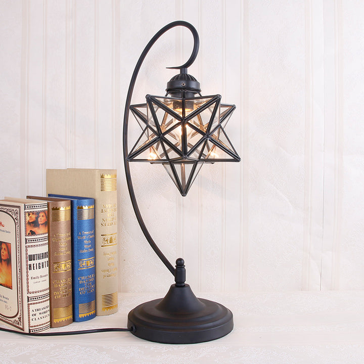Lampe de table contemporaine créative en verre et fer à pentagramme à 1 lumière pour chambre 