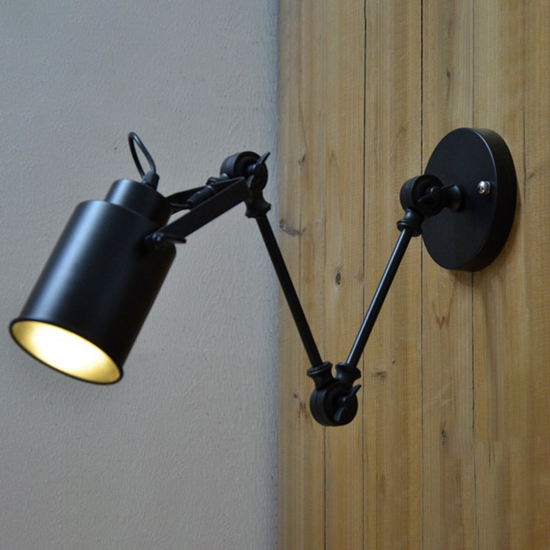 Zeitgenössische Industrie Zylinder Swing Arm Eisen Aluminium 1-Licht Wandleuchte Lampe für Wohnzimmer 