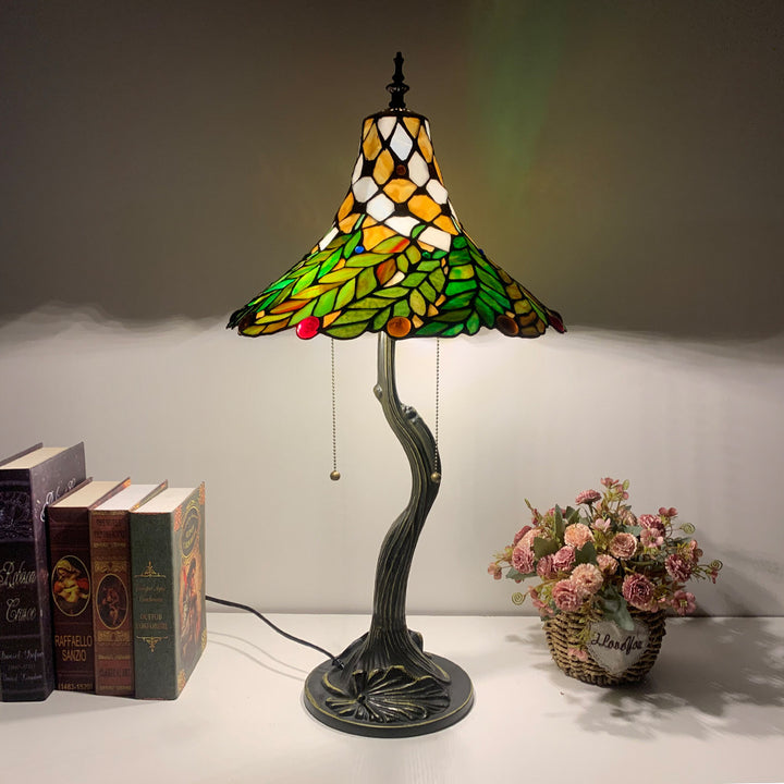 Lampe de table à deux lumières avec feuilles de fleurs en corne en verre d&