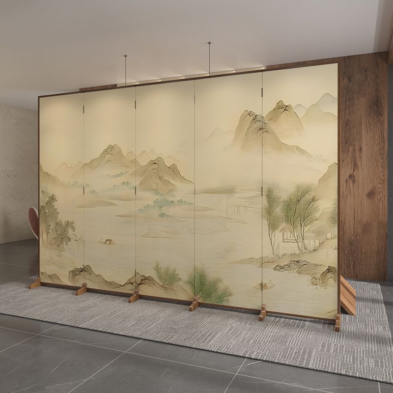 Traditional Chinese Rectangular Fir Wood Solid Wood Plywood Cotton Canvas Room Divider For Living Room