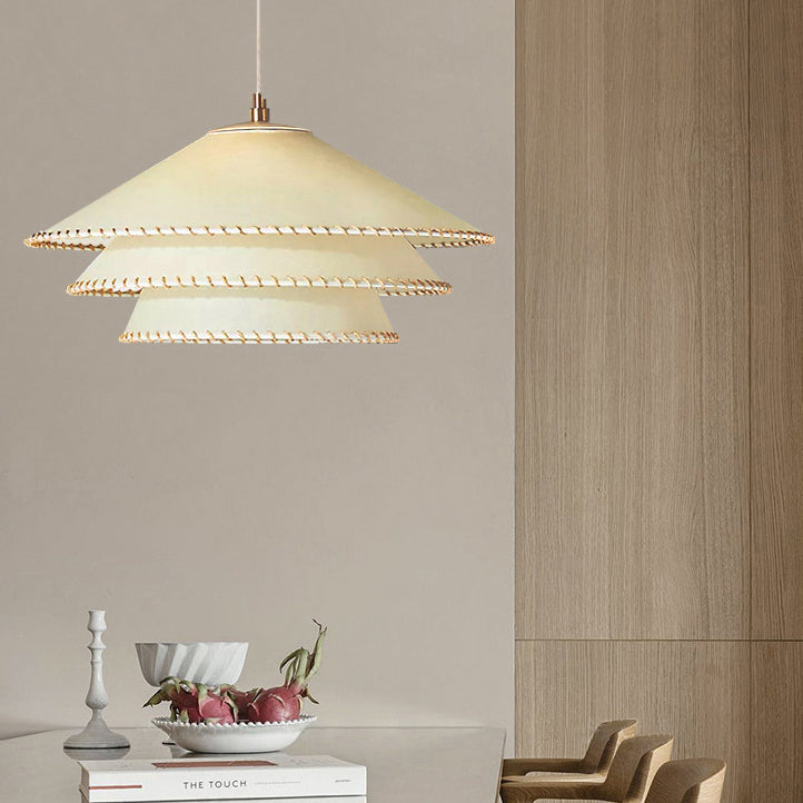 Lámpara colgante de 1 luz de diseño minimalista moderno de hierro y cuerda de disco de pergamino para dormitorio 