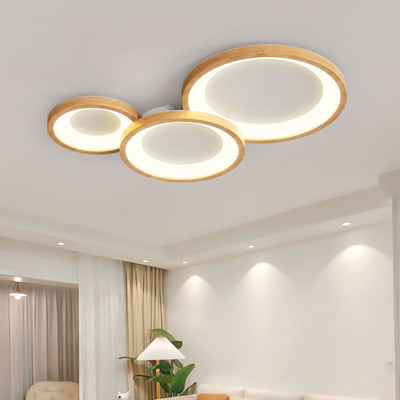 Contemporary Scandinavian Log Circle Design LED Flush Mount Ceiling Light For Living Room