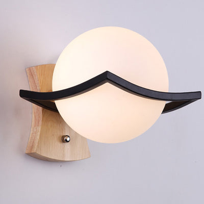 Lámpara de aplique de pared de 1 luz de vidrio y madera esférica minimalista moderna para dormitorio 