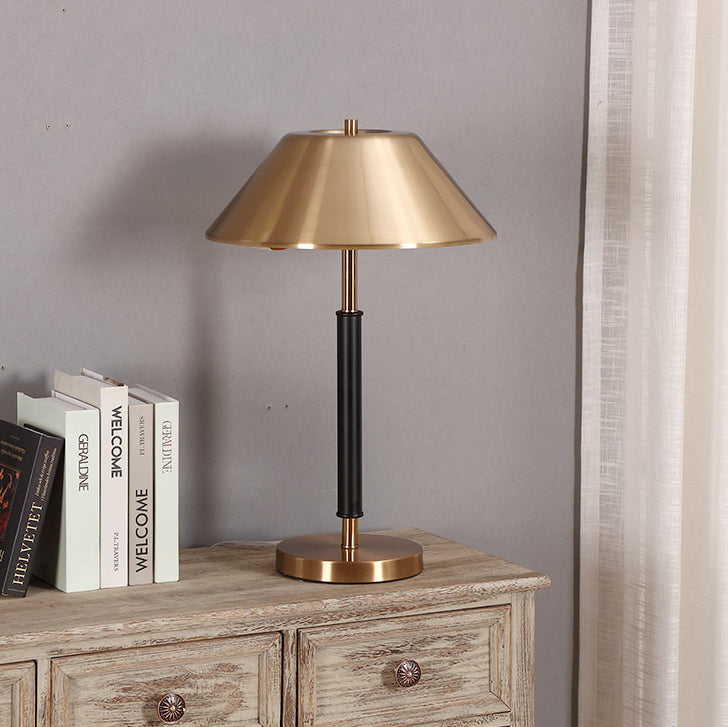 Lampe de table moderne de style mi-siècle en fer, tambour rond à 2 lumières pour étude 
