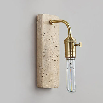 Lámpara de aplique de pared redonda de 1 luz de latón travertino retro contemporáneo para dormitorio 