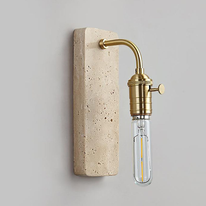 Lámpara de aplique de pared redonda de 1 luz de latón travertino retro contemporáneo para dormitorio 