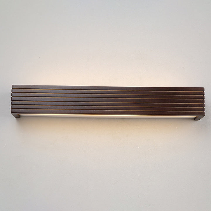 Traditional Japanese Striped Rectangular Wood LED Vanity Mirror Front Wall Sconce Lamp For Bedroom
