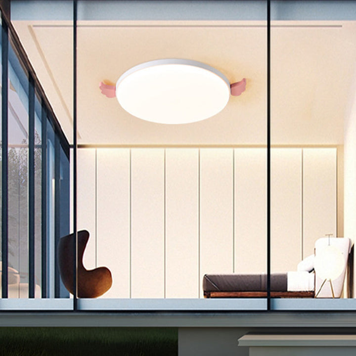 Lámpara de techo de montaje empotrado LED de acrílico, madera de roble e hierro, redonda, pequeña, con alas creativas contemporáneas, para sala de estar 
