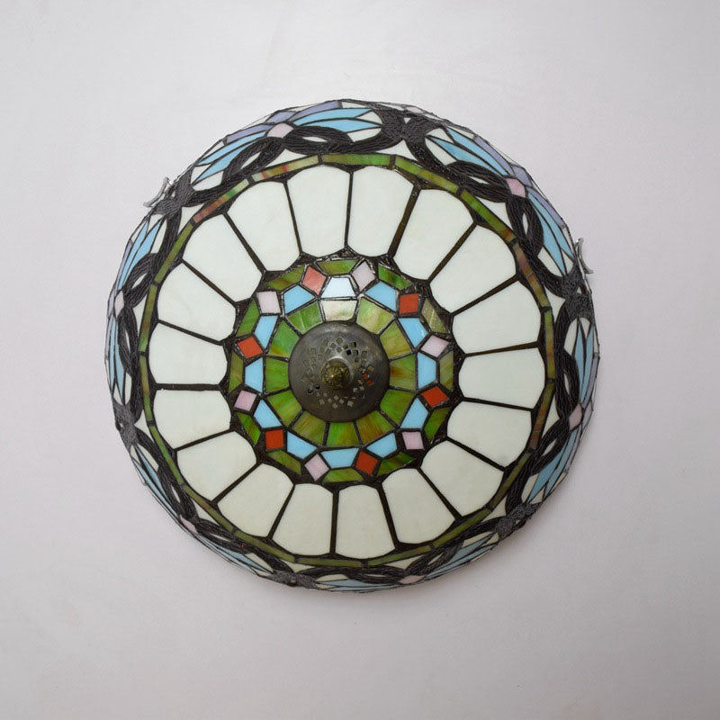 Tiffany Creative Stained Glass Semicircle 3-Light Flush Mount Ceiling Light