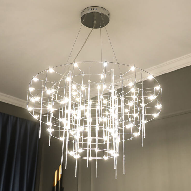 Modern Luxury Round Pole Stainless Steel LED Chandelier For Living Room