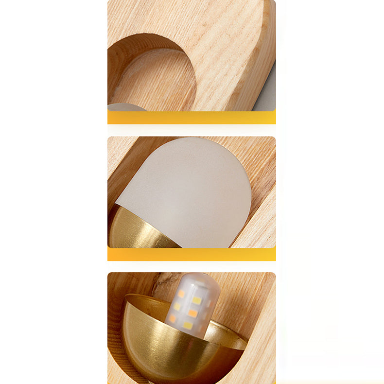 Applique murale 1 lumière en bois elliptique ultra-fin traditionnel japonais avec abat-jour en acrylique pour salon 