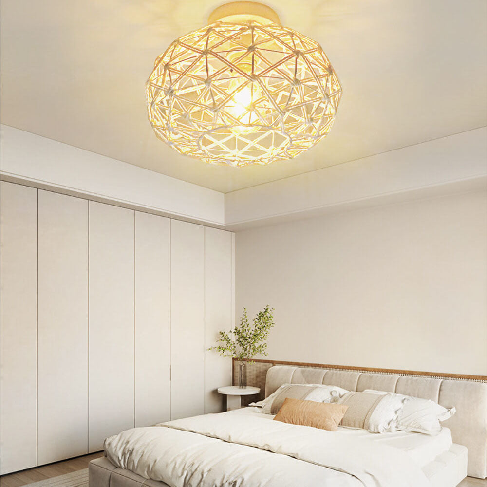 Moderne Küsten-Deckenleuchte mit ovalem Eisen-Papierseil und 1 Licht, halbbündige Montage, für Wohnzimmer 