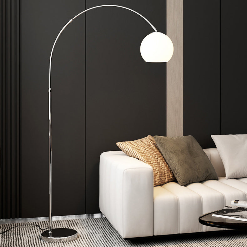 Contemporary Scandinavian Glass Round Shade Fishing Rod Iron 1-Light Standing Floor Lamp For Living Room