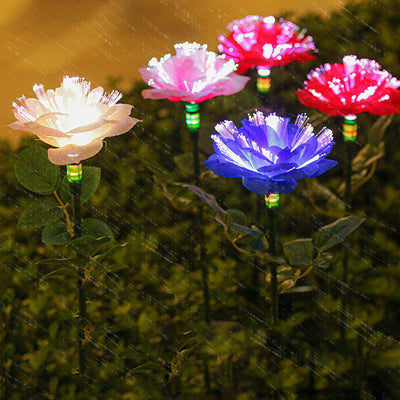 Contemporary Creative Solar Stainless Steel Fabric Rose LED Outdoor Ground Plug Light For Garden