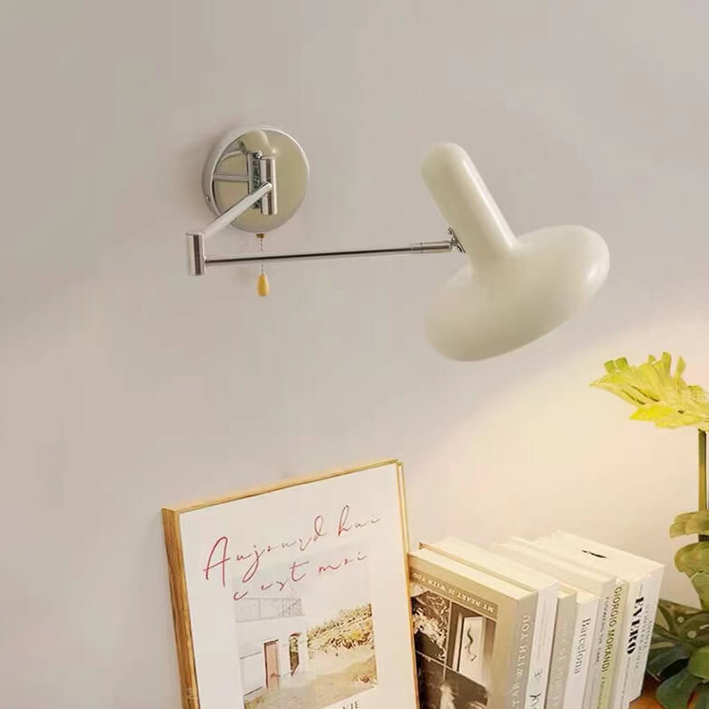 Bras oscillant rond rétractable en fer blanc crème nordique 1-lumière applique murale 