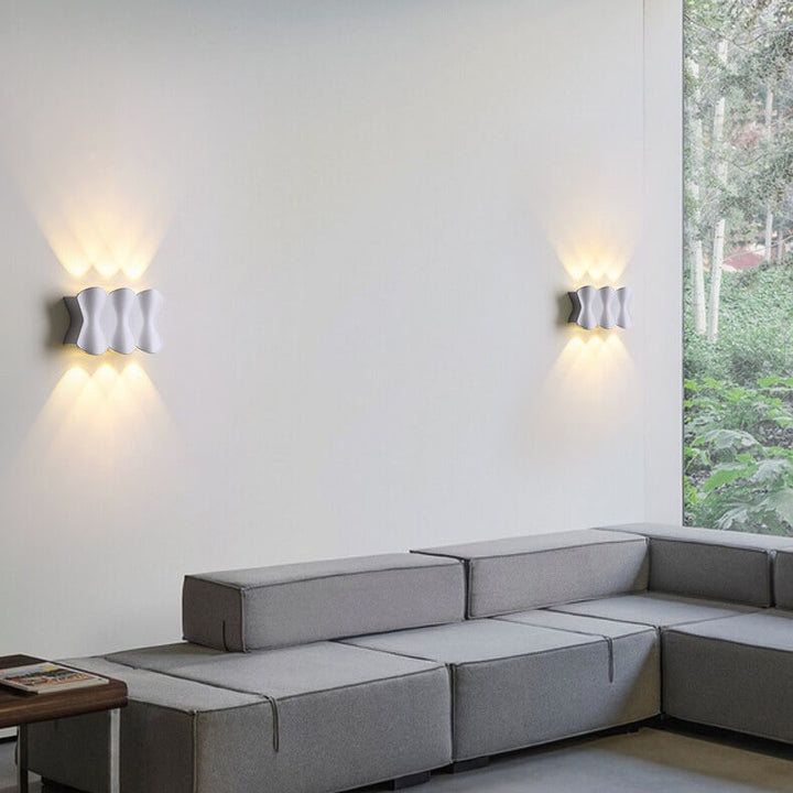 Moderne Schlichtheit Rechteck Welle Aluminium LED Außenwandleuchte Lampe Für Außenbereich Patio 