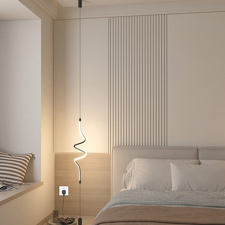 Modern Minimalist Iron Aluminum Silica Line LED Pendant Light For Bedroom
