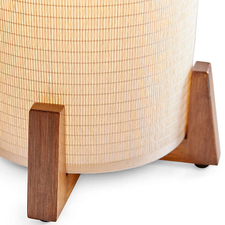 Lampe de table en bois cylindrique japonaise traditionnelle à 1 lumière pour chambre 