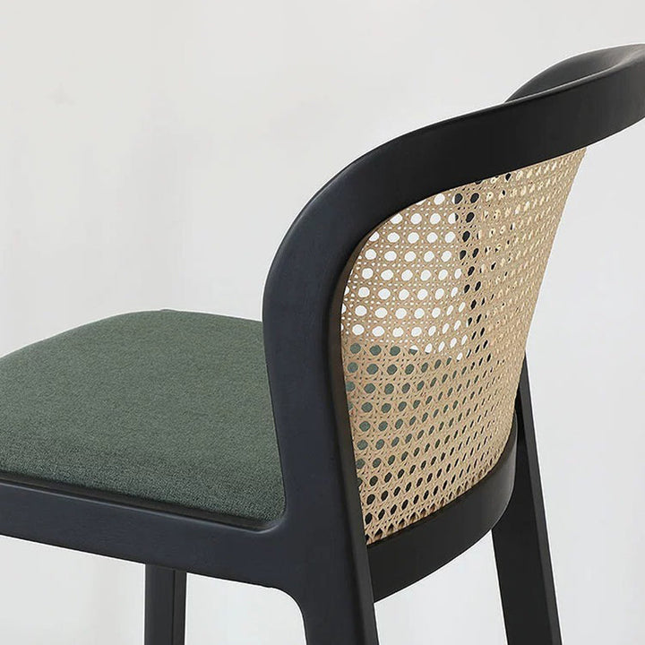 Tabouret de bar en bois avec tissu traditionnel français, dossier et repose-pieds pour salle à manger 
