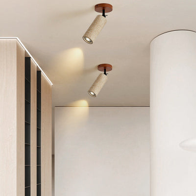 Traditionelle japanische gelbe Travertin zylindrische Spotlight 1-Licht Wandleuchte Lampe für Schlafzimmer 