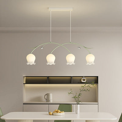 Simplicité Contemporaine Abat-jour en Verre à Fleurs Arc Bande de Fer Lustre Îlot à 3/4 Lumières pour Chambre 