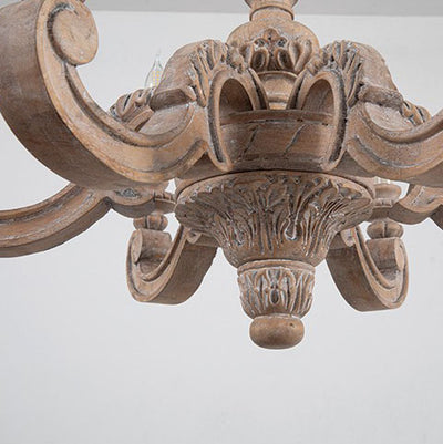 Traditional French Provincial Wood Carved Frame Resin Candelabra 5-Light Chandelier For Dining Room